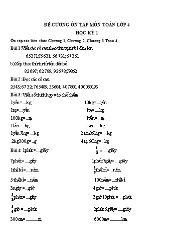 25 Bài ôn tập học kì 1 môn Toán Lớp 4