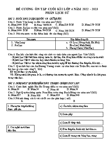 Đề cương ôn tập cuối kì I môn Lịch Sử Lớp 4 - Năm học 2022-2023