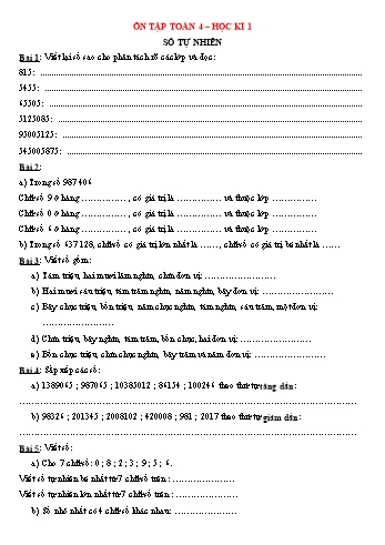 Ôn tập Toán Lớp 4 - Học kì 1