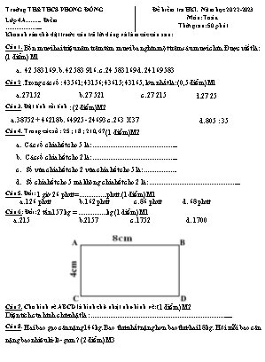 Đề kiểm tra học kỳ I năm học 2022-2023 môn Toán Lớp 4 - Trường TH & THCS Phong Đông (Có đáp án)