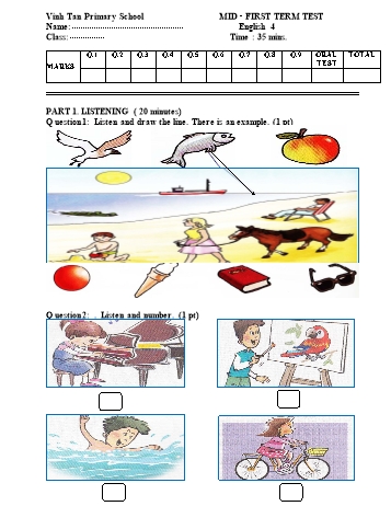 Mid - First Term Test English 4 - Vinh Tan Primary School