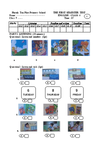 The First Semester Test English Class 4 - Huynh Tan Phat Primary School (Có đáp án)
