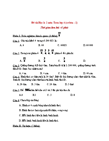 10 Đề thi học kì 2 Toán Lớp 4 (Cơ bản và nâng cao)