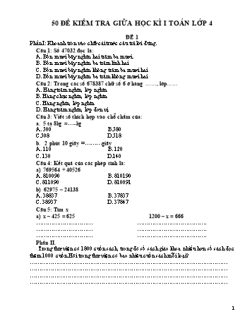 65 Đề kiểm tra giữa học kì 1 Toán Lớp 4