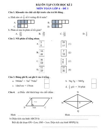 Bài ôn tập cuối học kì 2 Toán Lớp 4 - Đề 1