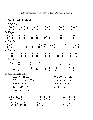 Đề cương ôn tập cuối năm môn Toán Lớp 4