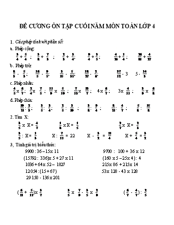 Đề cương ôn tập cuối năm Toán Lớp 4