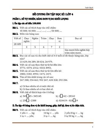 Đề cương ôn tập học kì 1 Toán Khối 4