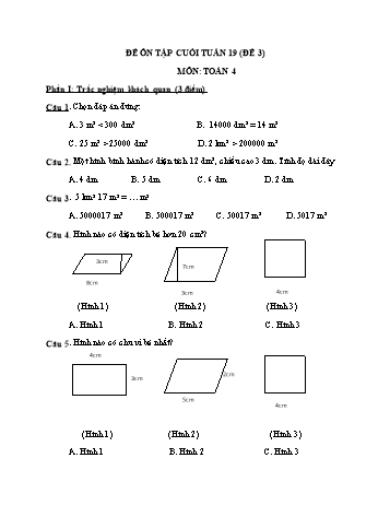 Đề kiểm tra bài tập cuối tuần học kì 2 Toán Lớp 4 - Tuần 19 - Đề 3