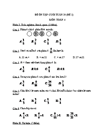 Đề kiểm tra bài tập cuối tuần học kì 2 Toán Lớp 4 - Tuần 20 - Đề 1