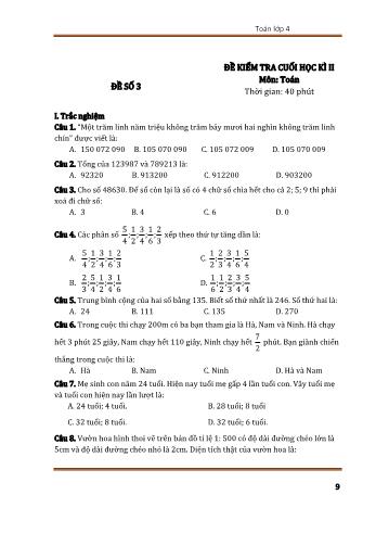 Đề kiểm tra cuối học kì 2 Toán Lớp 4 - Đề số 3 (Có đáp án)