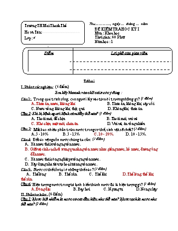 Đề kiểm tra học kì 1 Khoa học Lớp 4 - Năm học 2022-2023 - Trường Tiểu học Mai Thanh Thế (Có đáp án)