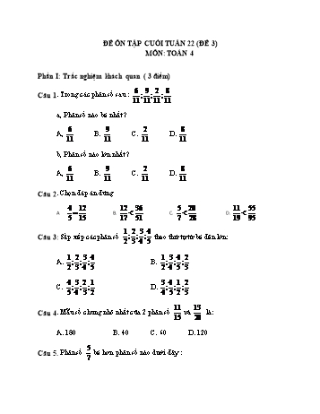 Đề ôn tập cuối tuần Toán Lớp 4 - Tuần 22 - Đề 3
