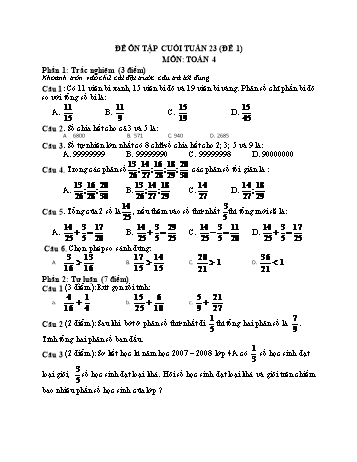 Đề ôn tập cuối tuần Toán Lớp 4 - Tuần 23 - Đề 1