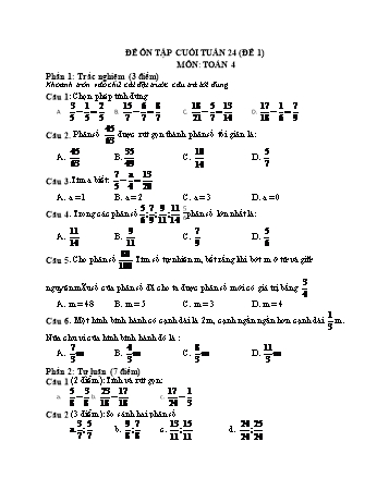 Đề ôn tập cuối tuần Toán Lớp 4 - Tuần 24 - Đề 1