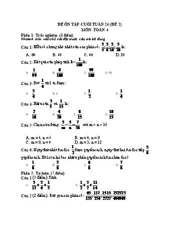 Đề ôn tập cuối tuần Toán Lớp 4 - Tuần 24 - Đề 2