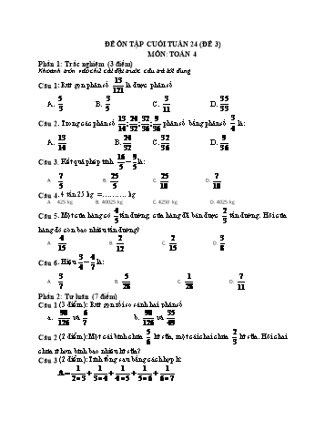 Đề ôn tập cuối tuần Toán Lớp 4 - Tuần 24 - Đề 3