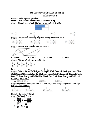 Đề ôn tập cuối tuần Toán Lớp 4 - Tuần 26 - Đề 1