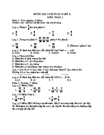 Đề ôn tập cuối tuần Toán Lớp 4 - Tuần 26 - Đề 3
