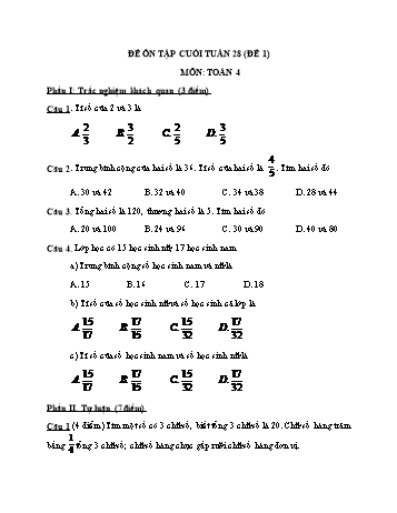Đề ôn tập cuối tuần Toán Lớp 4 - Tuần 28 - Đề 1