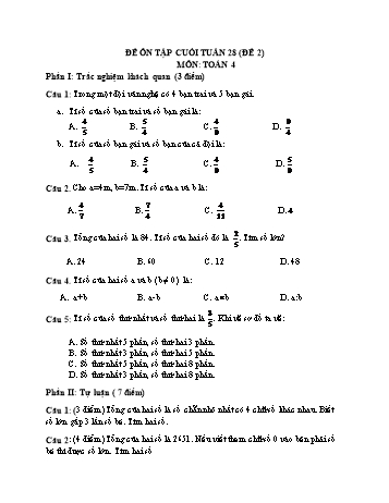 Đề ôn tập cuối tuần Toán Lớp 4 - Tuần 28 - Đề 2