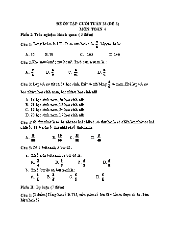 Đề ôn tập cuối tuần Toán Lớp 4 - Tuần 28 - Đề 3