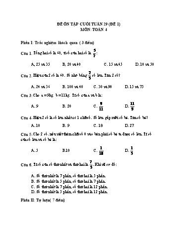 Đề ôn tập cuối tuần Toán Lớp 4 - Tuần 29 - Đề 1