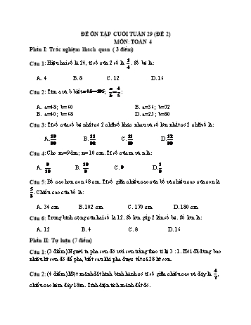 Đề ôn tập cuối tuần Toán Lớp 4 - Tuần 29 - Đề 2