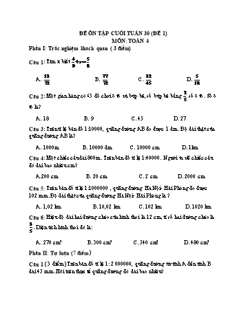 Đề ôn tập cuối tuần Toán Lớp 4 - Tuần 30 - Đề 1