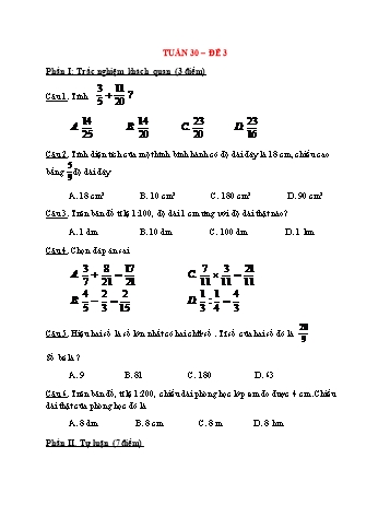 Đề ôn tập cuối tuần Toán Lớp 4 - Tuần 30 - Đề 3