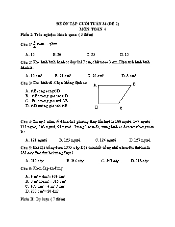 Đề ôn tập cuối tuần Toán Lớp 4 - Tuần 34 - Đề 2