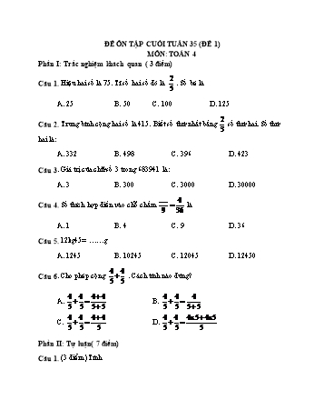Đề ôn tập cuối tuần Toán Lớp 4 - Tuần 35 - Đề 1
