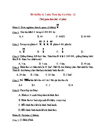 Đề thi học kì 2 Toán Lớp 4 (Cơ bản) - Đề 1