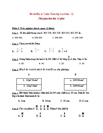 Đề thi học kì 2 Toán Lớp 4 (Cơ bản) - Đề 2