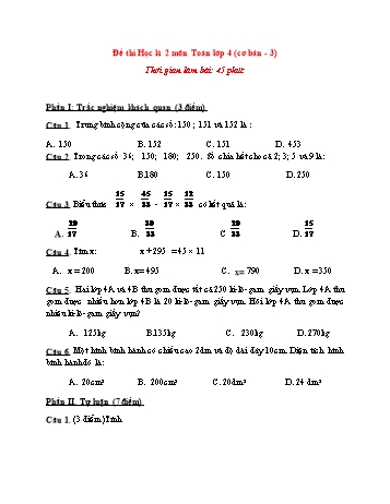 Đề thi học kì 2 Toán Lớp 4 (Cơ bản) - Đề 3