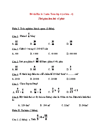 Đề thi học kì 2 Toán Lớp 4 (Cơ bản) - Đề 4