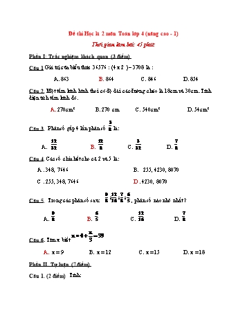 Đề thi học kì 2 Toán Lớp 4 (Nâng cao) - Đề 1