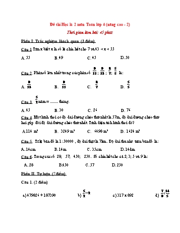 Đề thi học kì 2 Toán Lớp 4 (Nâng cao) - Đề 2