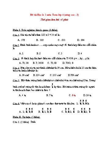 Đề thi học kì 2 Toán Lớp 4 (Nâng cao) - Đề 3