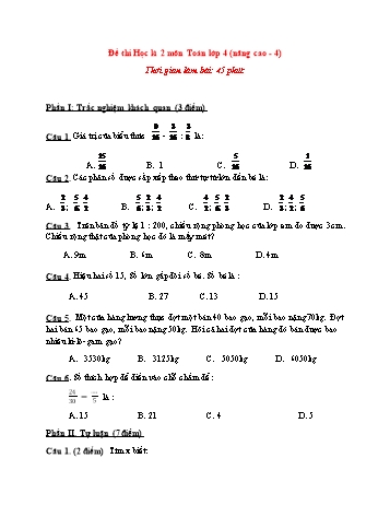 Đề thi học kì 2 Toán Lớp 4 (Nâng cao) - Đề 4