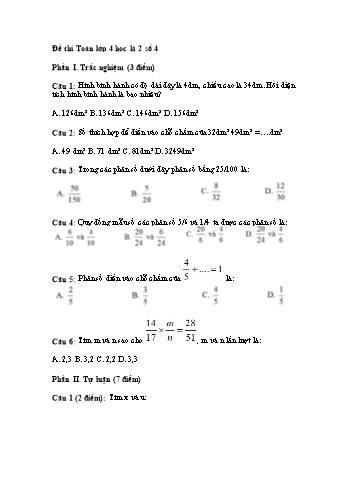 Kiểm tra cuối học kì 2 Toán Lớp 4 - Đề số 4 (Có đáp án)