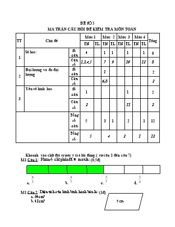 Phiếu kiểm tra giữa kì 2 Toán Lớp 4 - Đề số 3 (Có hướng dẫn chấm)