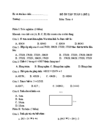 54 Đề ôn tập cuối tuần học kì 1 Toán Lớp 4