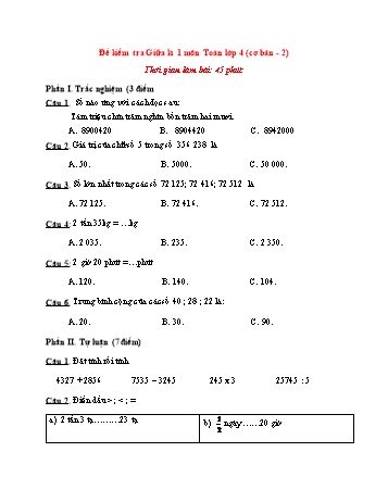 Đề kiểm tra giữa kì 1 Toán Lớp 4 (Cơ bản) - Đề 2