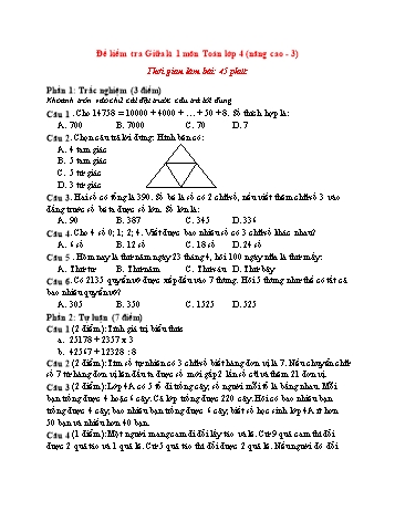 Đề kiểm tra giữa kì 1 Toán Lớp 4 (Nâng cao) - Đề 3