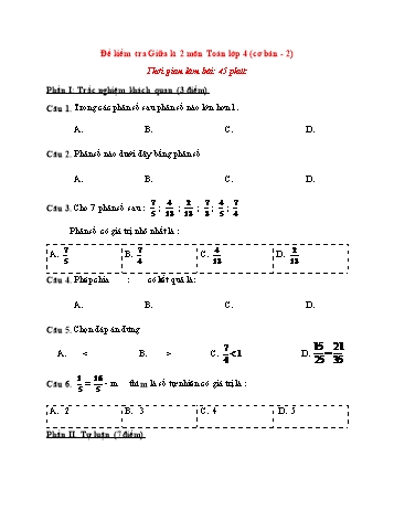 Đề kiểm tra giữa kì 2 Toán Lớp 4 (Cơ bản) - Đề 2