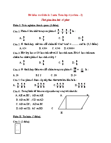 Đề kiểm tra giữa kì 2 Toán Lớp 4 (Cơ bản) - Đề 3