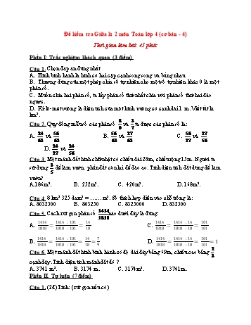 Đề kiểm tra giữa kì 2 Toán Lớp 4 (Cơ bản) - Đề 4