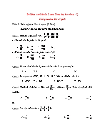 Đề kiểm tra giữa kì 2 Toán Lớp 4 (Cơ bản) - Đề 5