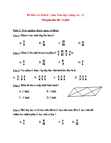Đề kiểm tra giữa kì 2 Toán Lớp 4 (Nâng cao) - Đề 2